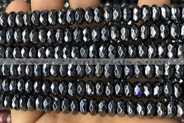 CRB5712 15 inches 5*8mm faceted rondelle AB-color black agate beads