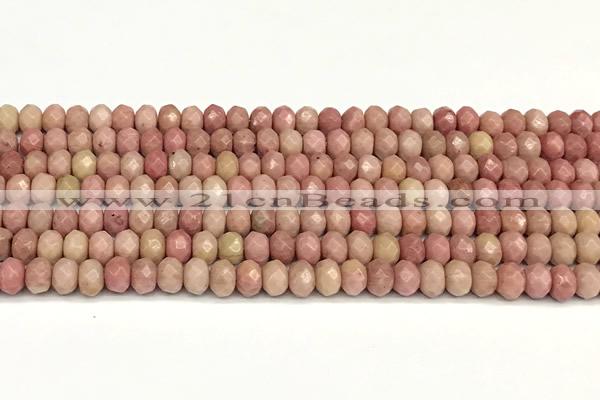 CRB5807 15 inches 4*6mm, 5*8mm faceted rondelle pink wooden jasper beads