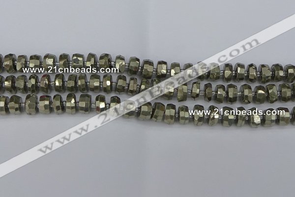 CRB597 15.5 inches 6*10mm faceted rondelle pyrite beads