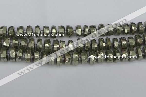 CRB599 15.5 inches 8*14mm faceted rondelle pyrite beads