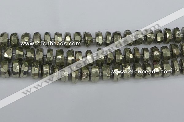 CRB599 15.5 inches 8*14mm faceted rondelle pyrite beads