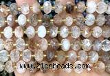 CRB6303 6*10mm faceted rondelle black gold rutilated quartz beads