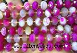 CRB6324 15 inches 6*10mm faceted rondelle fuchsia banded agate beads