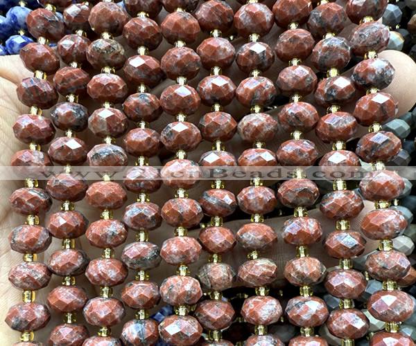 CRB6352 15 inches 6*10mm faceted rondelle red sesame jasper beads