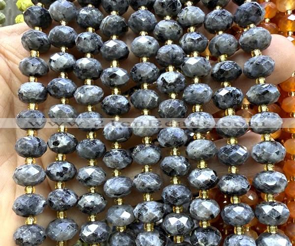 CRB6384 15 inches 6*10mm faceted rondelle black labradorite beads