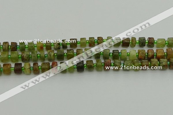 CRB664 15.5 inches 5*8mm tyre green garnet gemstone beads