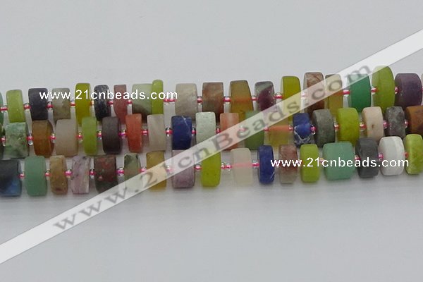 CRB683 15.5 inches 8*16mm tyre matte mixed gemstone beads