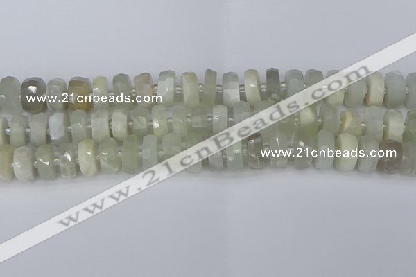 CRB811 15.5 inches 6*12mm faceted rondelle grey moonstone beads