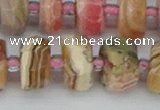 CRB837 15.5 inches 8*16mm faceted rondelle rhodochrosite beads