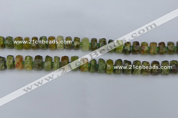 CRB850 15.5 inches 6*10mm faceted rondelle green garnet beads