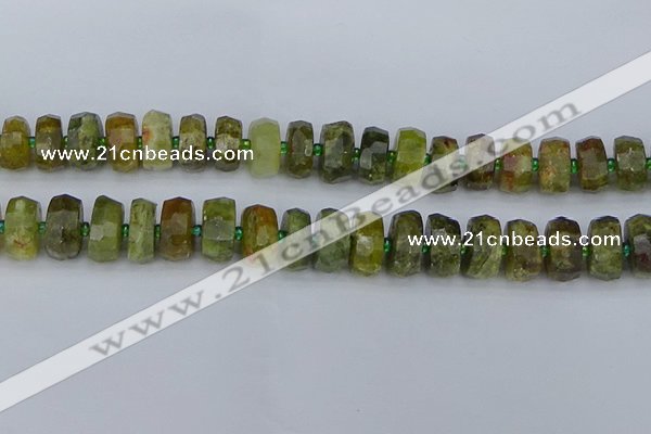 CRB851 15.5 inches 7*12mm faceted rondelle green garnet beads