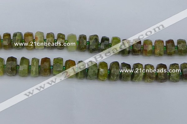 CRB852 15.5 inches 8*14mm faceted rondelle green garnet beads