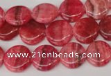 CRC23 15.5 inches 14mm flat round dyed rhodochrosite gemstone beads