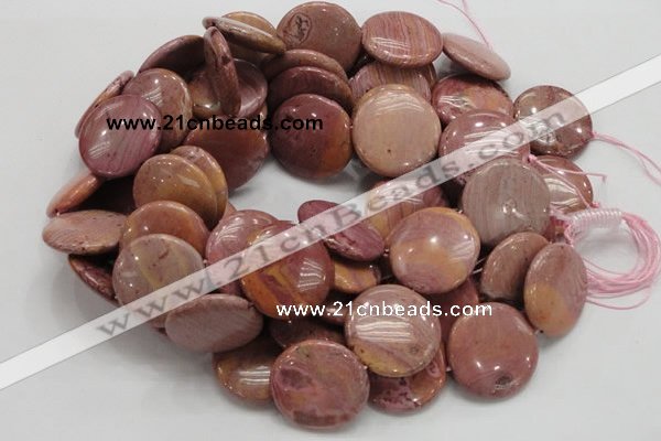 CRC76 15.5 inches 30mm flat round rhodochrosite gemstone beads