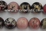 CRD05 15.5 inches 14mm round natural rhodonite gemstone beads