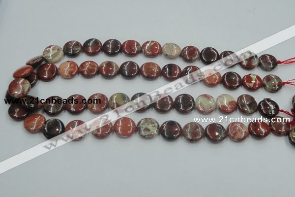 CRE07 16 inches 15mm flat round natural red jasper beads wholesale