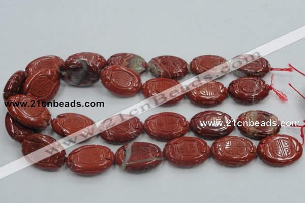 CRE19 16 inches 22*30mm carved oval natural red jasper beads wholesale