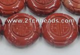 CRE20 16 inches 25mm carved coin natural red jasper beads wholesale