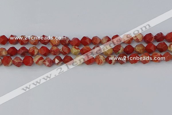 CRE346 15.5 inches 8mm faceted nuggets red jasper beads