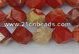 CRE347 15.5 inches 10mm faceted nuggets red jasper beads