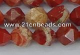 CRE348 15.5 inches 12mm faceted nuggets red jasper beads