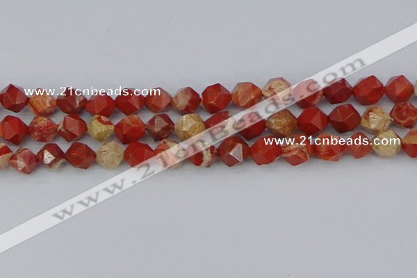 CRE348 15.5 inches 12mm faceted nuggets red jasper beads