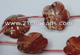 CRE62 15.5 inches 24mm carved flower red jasper beads wholesale