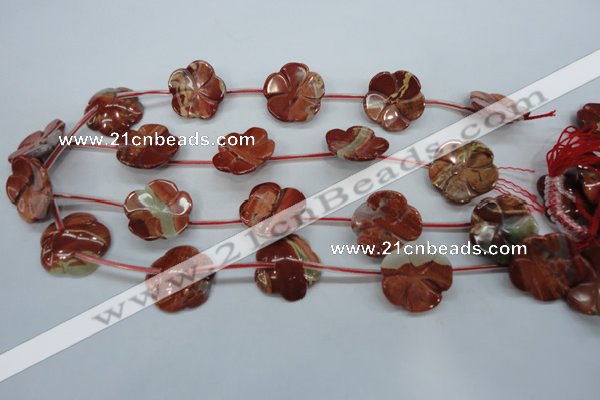 CRE62 15.5 inches 24mm carved flower red jasper beads wholesale
