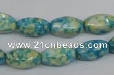 CRF114 15.5 inches 8*14mm rice dyed rain flower stone beads