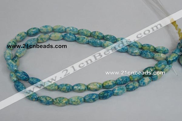 CRF114 15.5 inches 8*14mm rice dyed rain flower stone beads