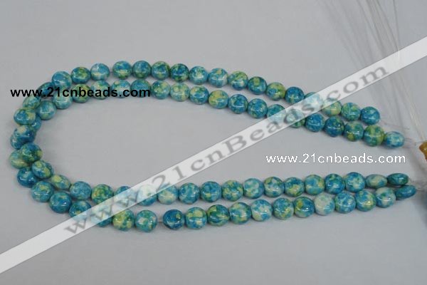 CRF116 15.5 inches 10mm flat round dyed rain flower stone beads