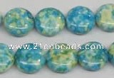 CRF118 15.5 inches 14mm flat round dyed rain flower stone beads