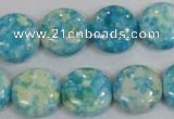 CRF119 15.5 inches 16mm flat round dyed rain flower stone beads