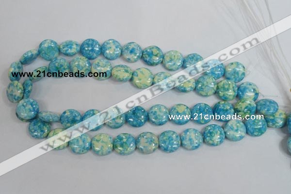 CRF119 15.5 inches 16mm flat round dyed rain flower stone beads