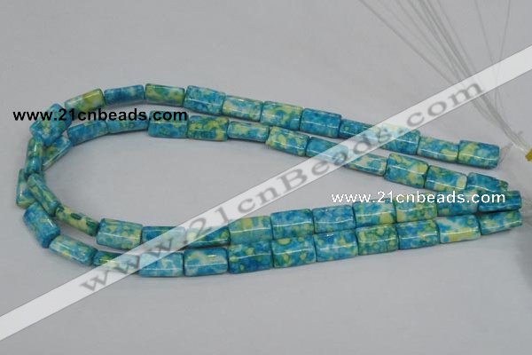 CRF138 15.5 inches 10*15mm flat tube dyed rain flower stone beads