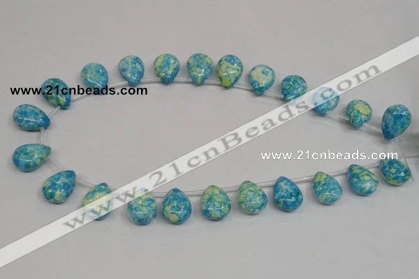 CRF148 Top-drilled 13*18mm flat teardrop dyed rain flower stone beads