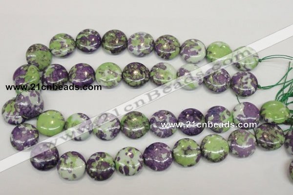 CRF17 15.5 inches 20mm flat round dyed rain flower stone beads