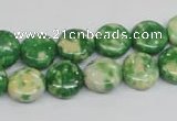 CRF197 15.5 inches 12mm flat round dyed rain flower stone beads