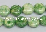 CRF198 15.5 inches 14mm flat round dyed rain flower stone beads