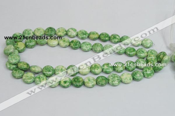 CRF198 15.5 inches 14mm flat round dyed rain flower stone beads