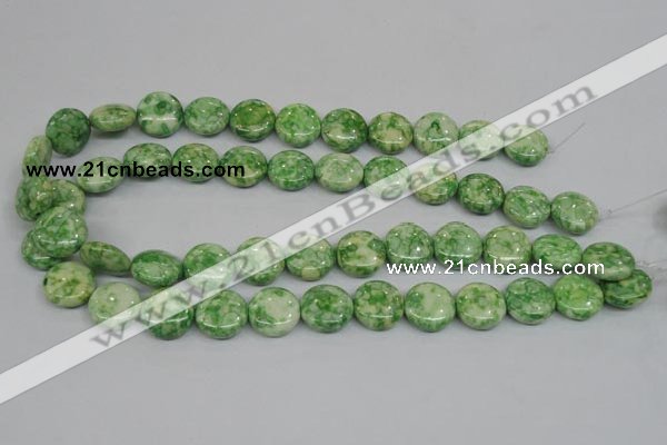 CRF199 15.5 inches 16mm flat round dyed rain flower stone beads