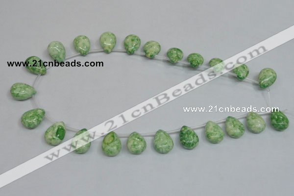 CRF228 Top-drilled 13*18mm flat teardrop dyed rain flower stone beads