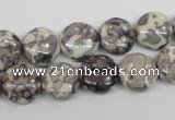 CRF235 15.5 inches 10mm flat round dyed rain flower stone beads
