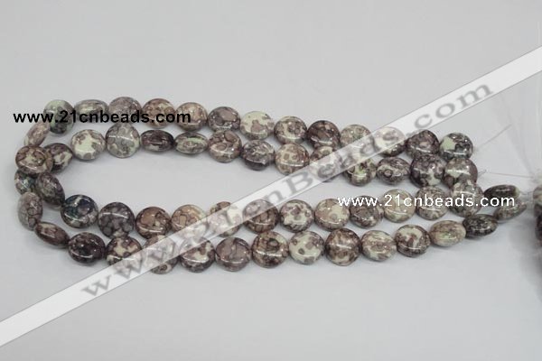 CRF237 15.5 inches 14mm flat round dyed rain flower stone beads