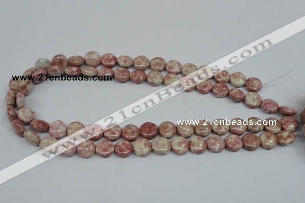 CRF256 15.5 inches 12mm flat round dyed rain flower stone beads