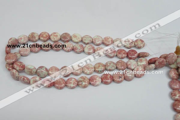 CRF257 15.5 inches 14mm flat round dyed rain flower stone beads