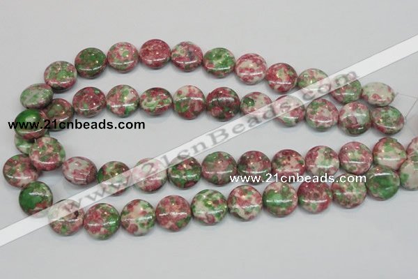 CRF32 15.5 inches 16mm flat round dyed rain flower stone beads