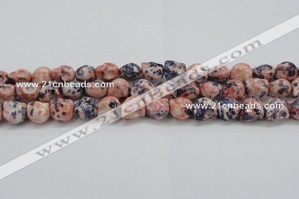 CRF359 15.5 inches 11*12mm skull dyed rain flower stone beads