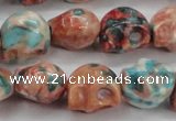 CRF361 15.5 inches 11*12mm skull dyed rain flower stone beads