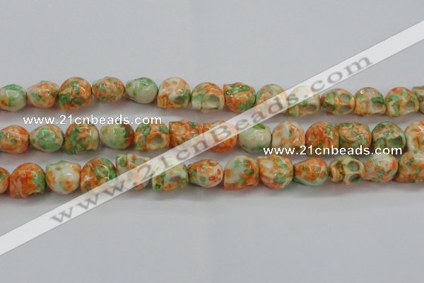 CRF362 15.5 inches 11*12mm skull dyed rain flower stone beads